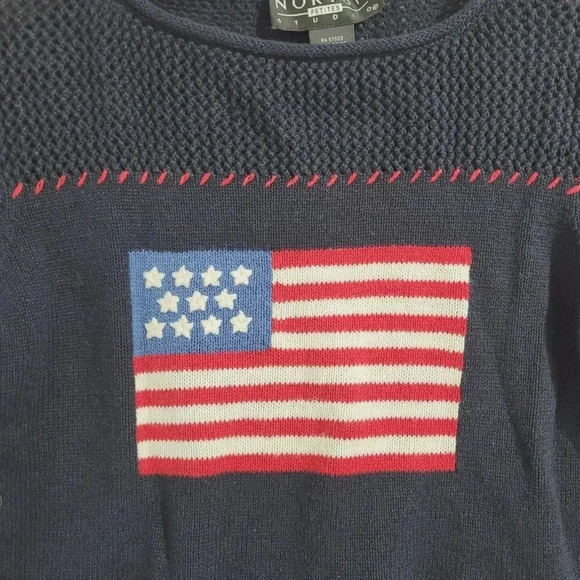 Norton Studio PM American Flag Sweater Navy Ramie Cotton Womens PM 9PT - Picture 8 of 9